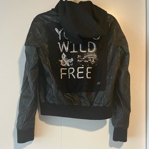 Glamour Kills Faux Leather Young Wild and Free Hoodie Jacket